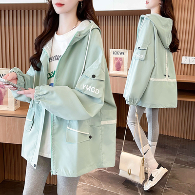 大码女装胖mm拉链薄款风衣外套女春秋季新款韩版宽松开衫夹克上衣