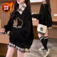 大码 宽松百搭设计感上衣潮 韩版 女装 假两件加绒加厚卫衣女秋冬新款
