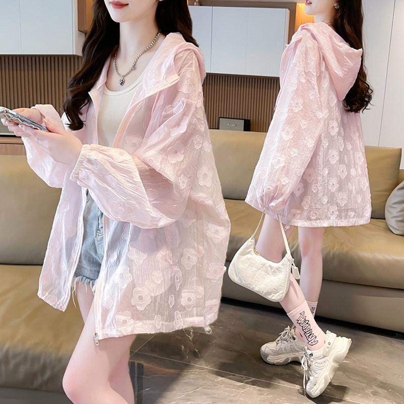 大码女装胖mm轻薄款防晒外套女夏季新款韩版宽松百搭连帽防晒上衣