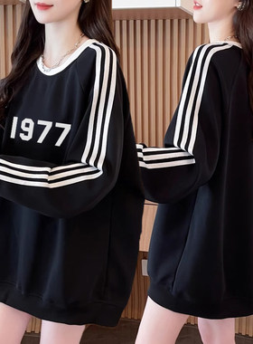 大码女装胖mm休闲薄款卫衣女春秋新款韩版宽松百搭慵懒风学生上衣