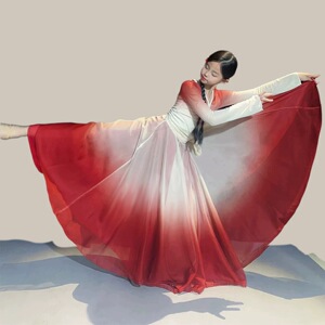 古典舞蹈服女童飘逸纱衣练功服演出服中国舞身韵大摆裙渐变色套装