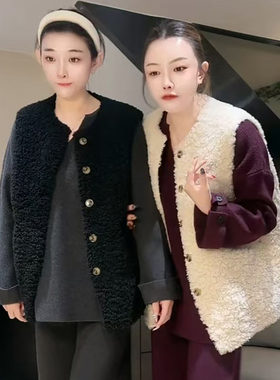 冬季百搭显瘦仿羊羔毛马甲女