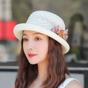 女士帽子夏季新款防晒透气草帽中老年妈妈遮阳帽女韩版百搭沙滩帽