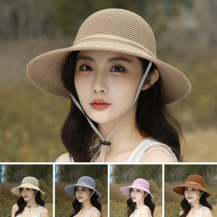 帽子女款夏天中老年妈妈薄款草帽遮阳防晒盆帽渔夫帽显脸小