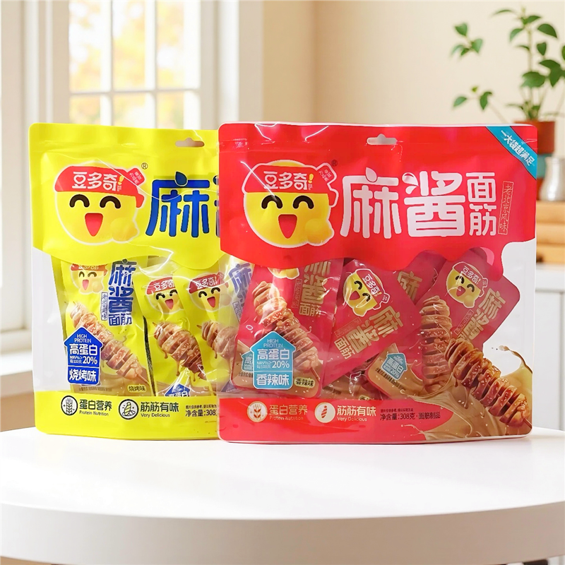 豆多奇麻酱面筋308g香辣烧烤味高蛋白豆干素肉休闲即食解馋小零食