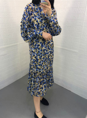 米蔻百家好春夏秋季新品防晒碎花长袖中长款女式连衣裙HTOP521F