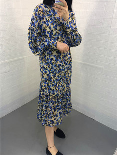 米蔻百家好春夏秋季新品防晒碎花长袖中长款女式连衣裙HTOP521F