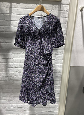 米蔻百家好夏季新款韩版碎花V领中长款女式连衣裙HVOP425A