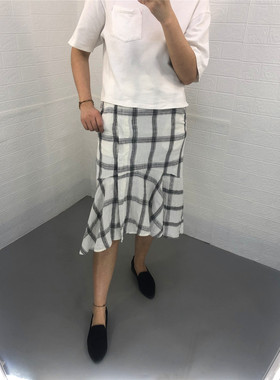 米蔻百家好夏季新款韩格子中长款休闲女式半身裙子HTSK321H