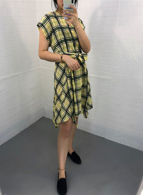 米蔻百家好夏季新款韩版条纹V领中长款女式连衣裙HTOP321T