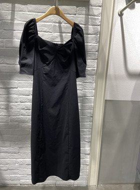 米蔻百家好夏季新款韩版纯黑色显瘦中长款女式连衣裙HVOP425D