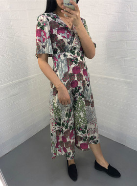 米蔻百家好夏季新款韩版雪纺印花中长款女式连衣裙HTOP321R