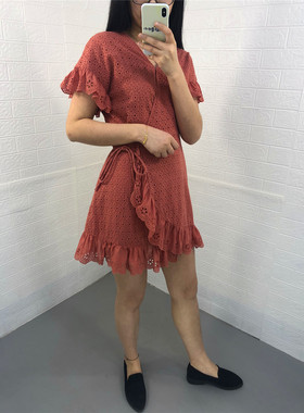 米蔻百家好夏季新款韩版收腰显瘦花边女式连衣裙HTOP321V