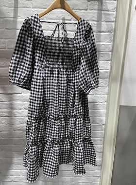 米蔻百家好夏季新款韩休闲格子女式连衣裙HVOP425K\HVOP425J