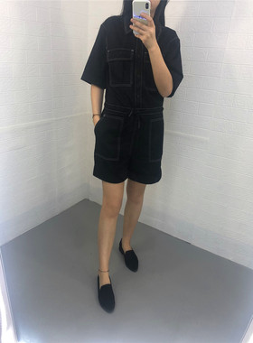米蔻百家好夏季新款韩版工装收腰女式连体裤衣短裤HUOP327C