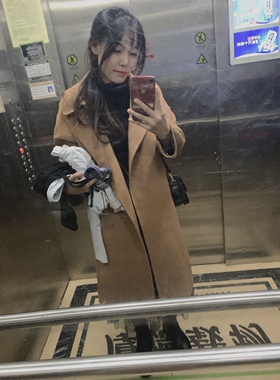 米蔻百家好春秋新冬中长款双面羊绒毛呢女式大衣外套风衣HSCA720H