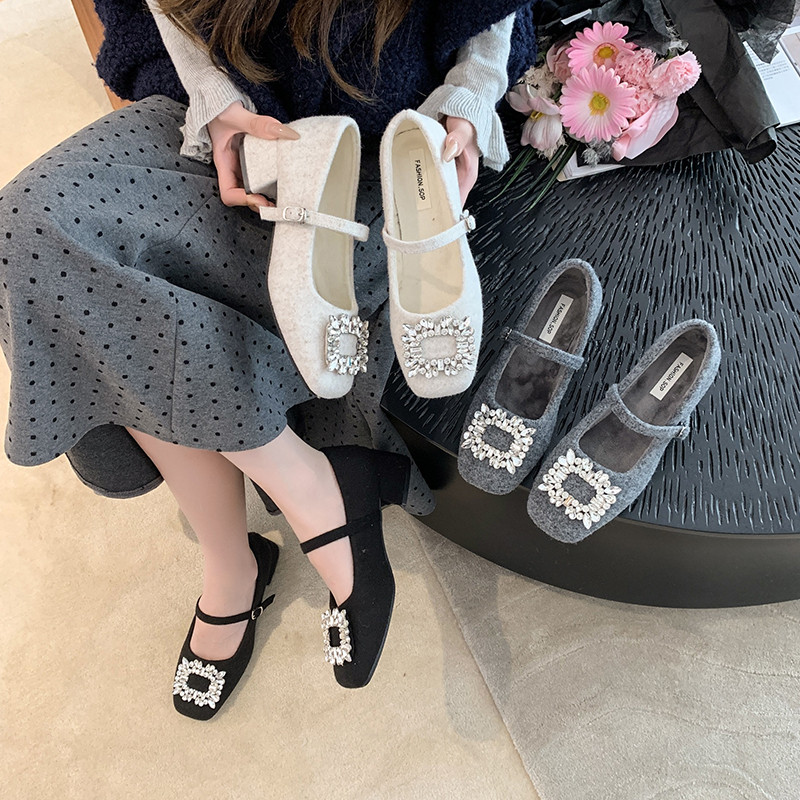 法式方头玛丽珍鞋女2025秋季新款水钻粗跟增高单鞋小个子百搭鞋子,女鞋,浅口单鞋,淘宝优惠券,粉丝福利购,淘宝优惠卷