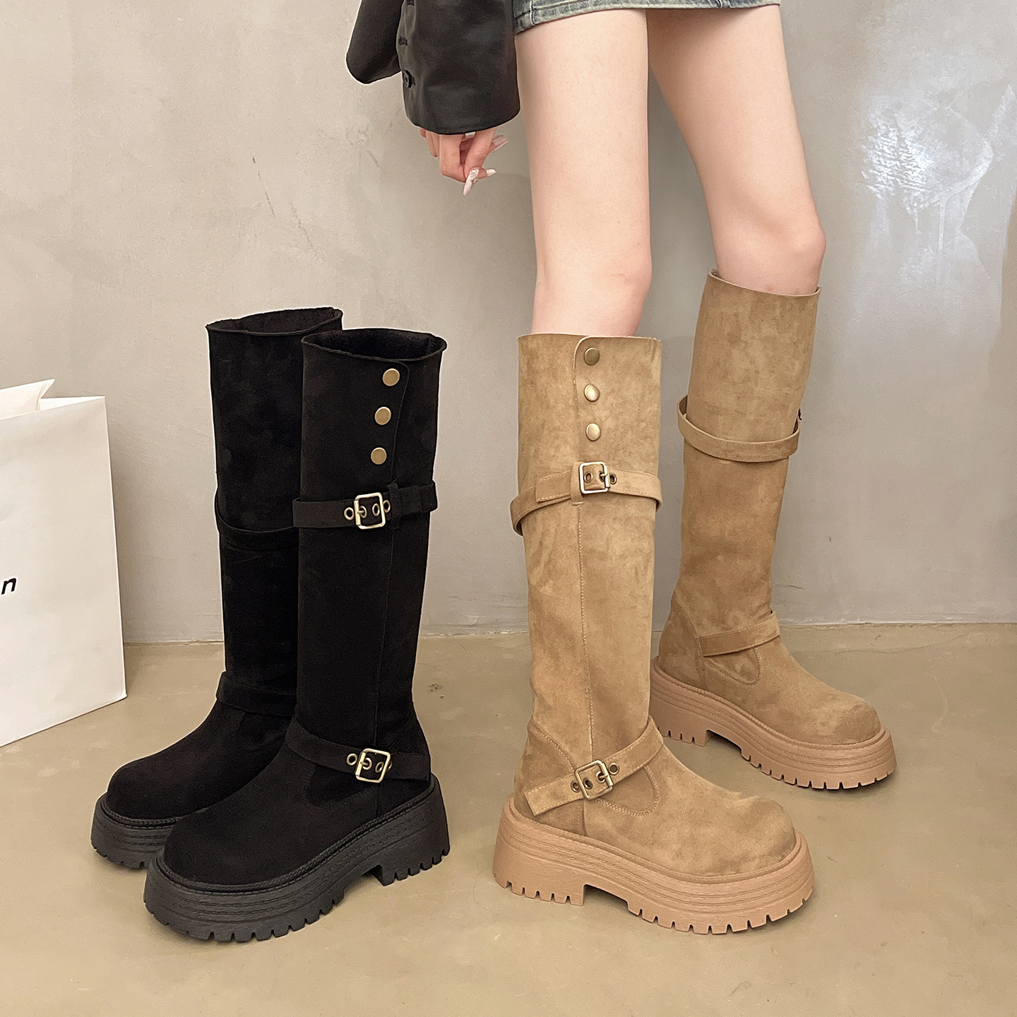 永希女靴加绒两穿绒面显瘦长筒靴