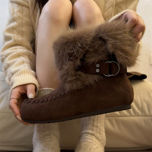 两穿靴子 保暖气质雪地靴法式 加绒内增高毛毛短靴女2025年新款 冬季