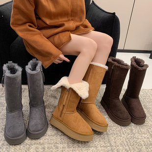厚底增高雪地靴女2025年冬季 加绒保暖短靴两穿百搭小个子靴子 新款