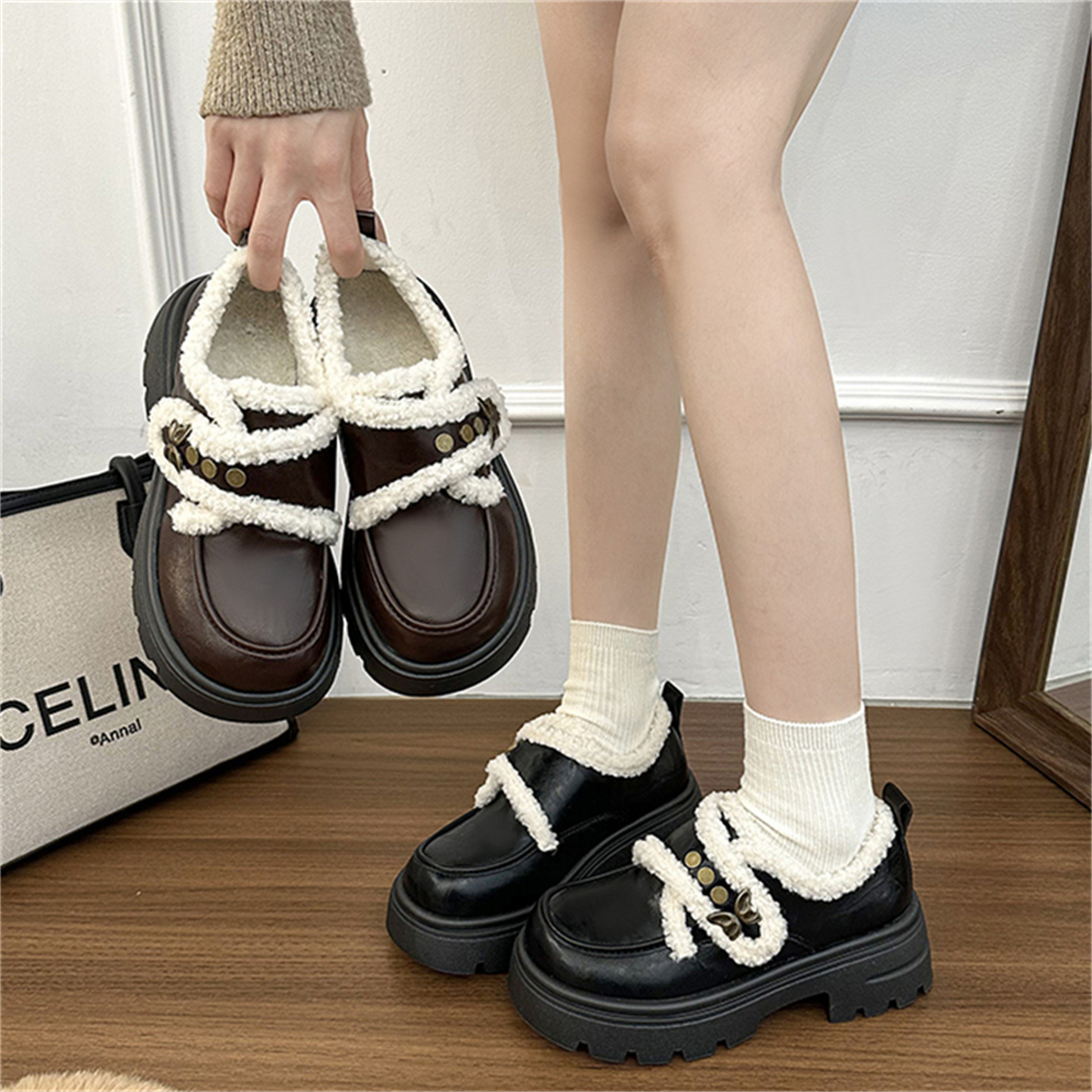 永希女鞋百搭毛毛棉鞋