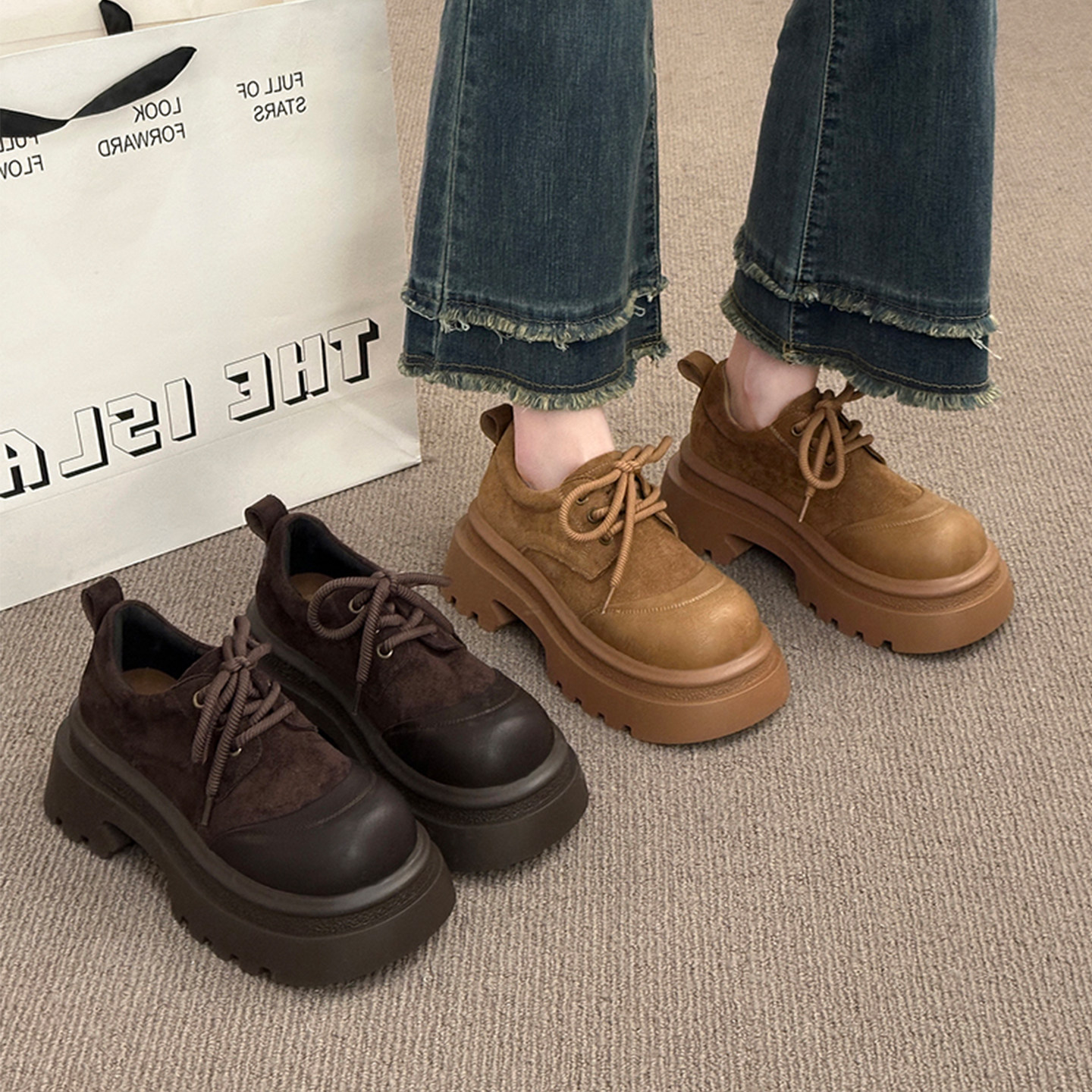 英伦风小皮鞋女配裙子2025新款冬季乐福大头单鞋小个子厚底勃肯鞋,女鞋,深口单鞋,淘宝优惠券,粉丝福利购,淘宝优惠卷