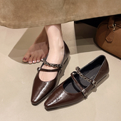 女2025年春季 新款 气质配裙子玛丽珍鞋 通勤尖头单鞋 复古百搭小皮鞋