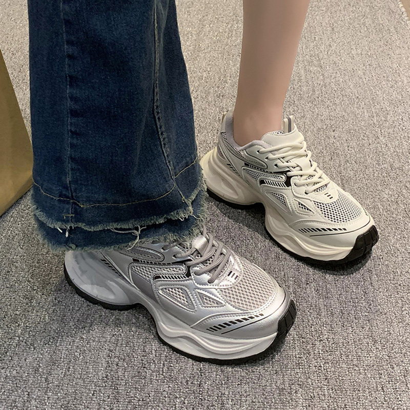 永希复古厚底圆头老爹鞋增高运动