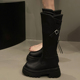 时尚 粗跟厚底高筒靴女2025年春秋季 新款 百搭不过膝靴配裙子骑士靴
