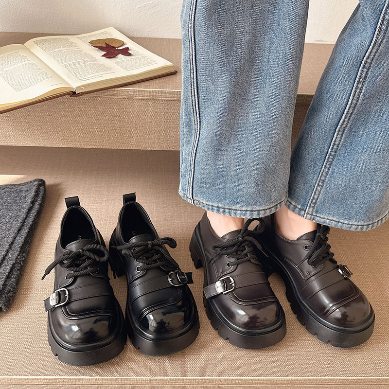 英伦风厚底乐福鞋女2026春季新款时尚百搭黑色小皮鞋增高学院单鞋,女鞋,深口单鞋,淘宝优惠券,粉丝福利购,淘宝优惠卷