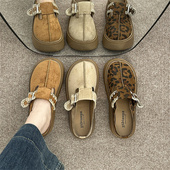 女2026春季 豹纹小个子拖鞋 新款 包头半拖鞋 网红爆款 厚底增高勃肯鞋