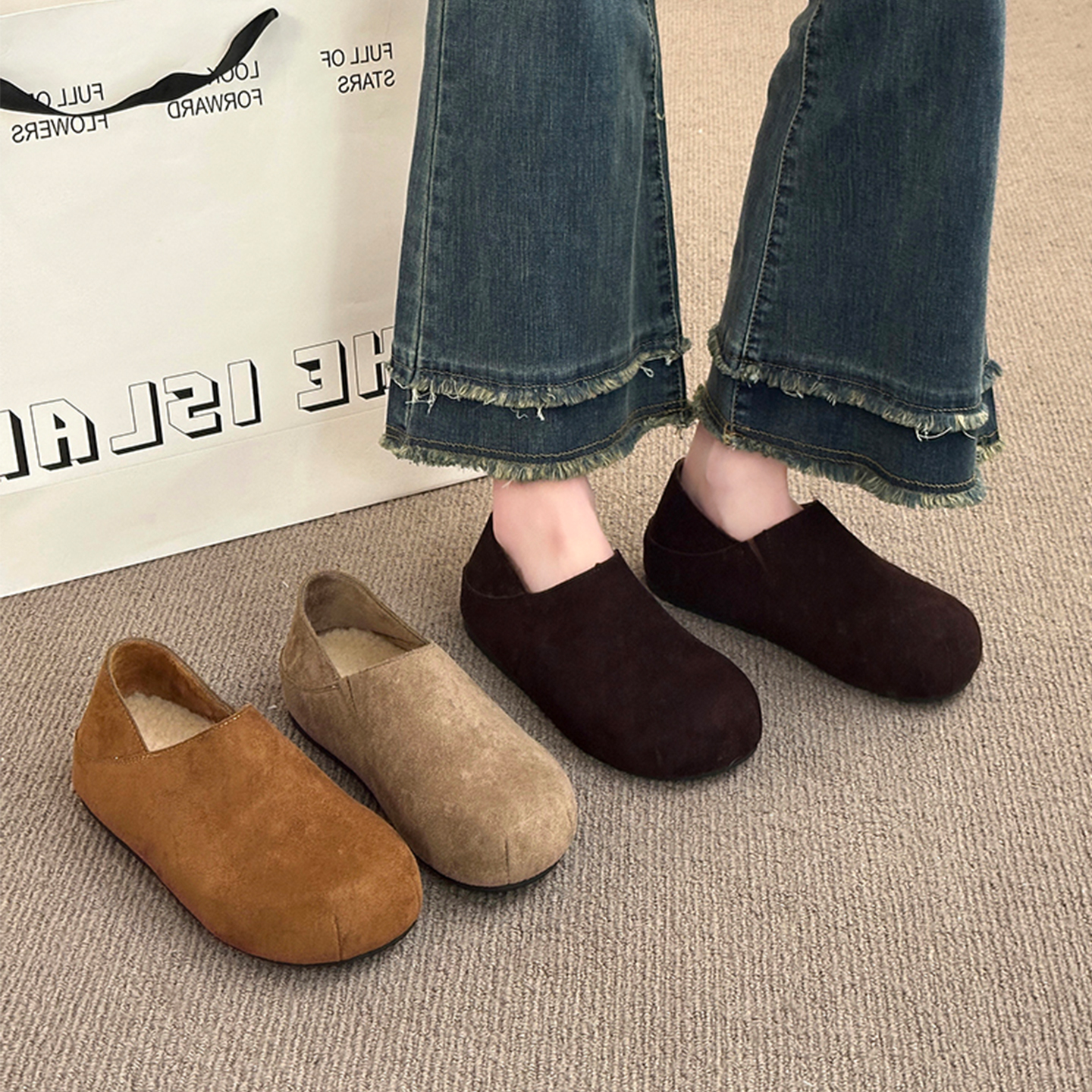 永希女鞋一脚蹬小土豆加绒勃肯鞋