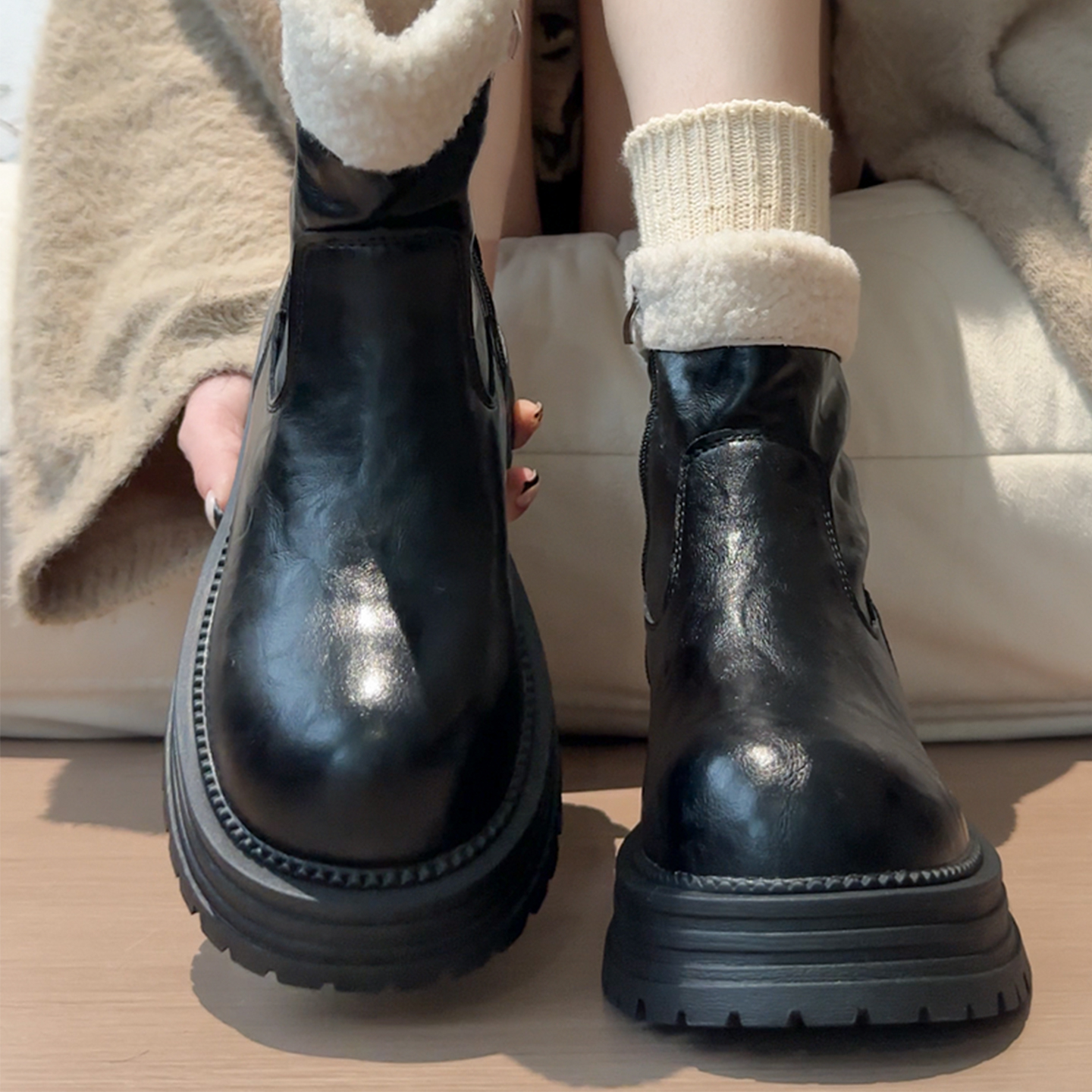 永希女靴复古黑色巨好看超火短靴