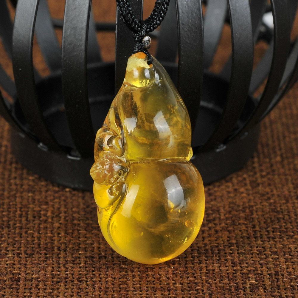 天然琥珀蜜蜡吊坠 葫芦锁骨项链坠子 男女款首饰福禄挂件招财金珀