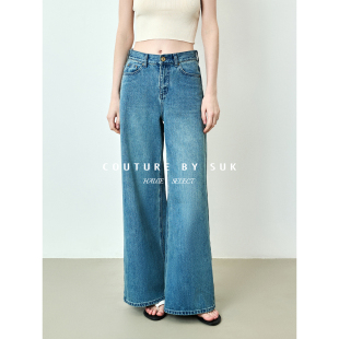 女蓝色长裤 SUK 土耳其牛仔裤 高腰直筒小阔腿裤 显瘦百搭 摩登丹宁