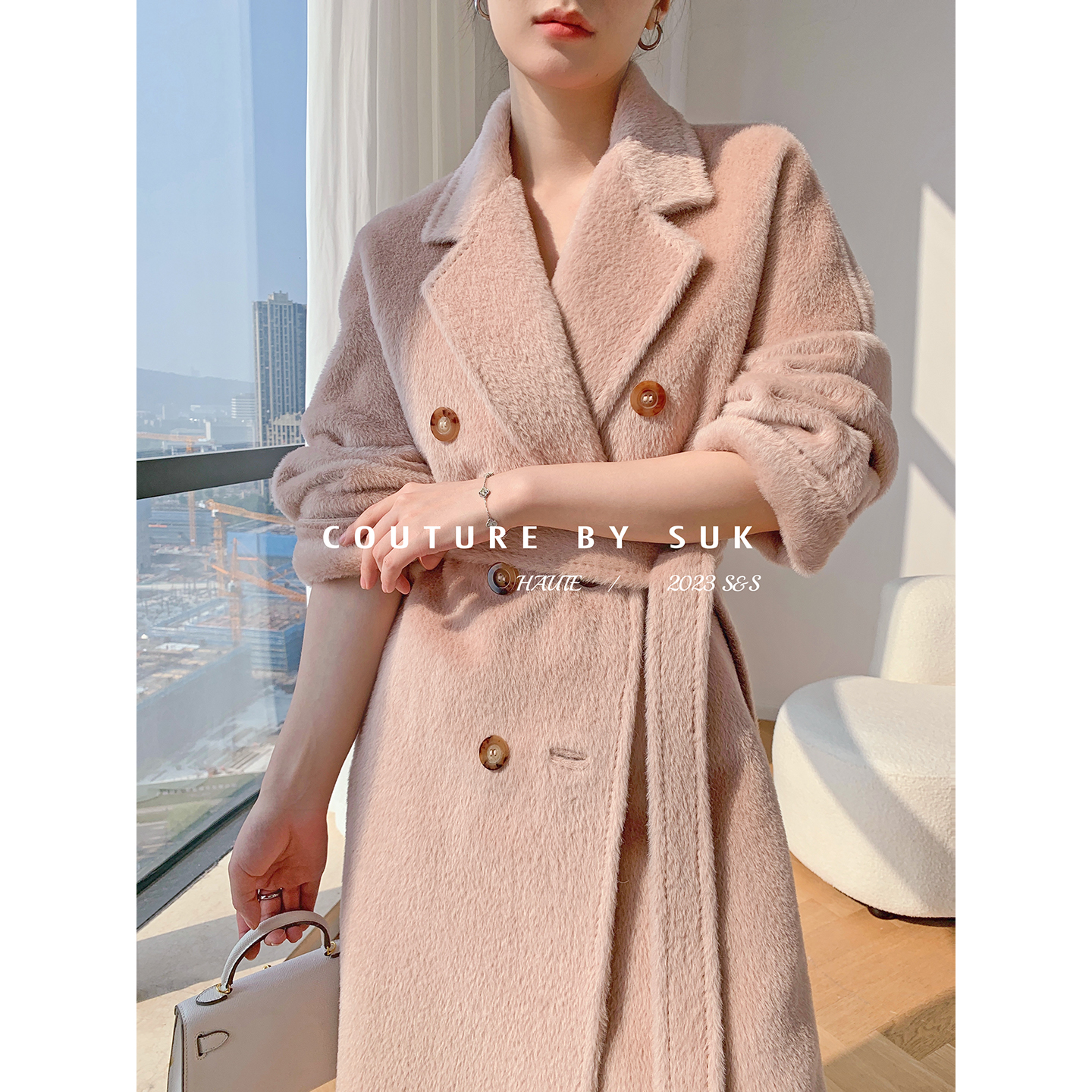 苏丽羊绒大衣长款外套女