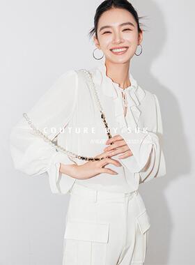 SUK 点睛之笔！2025新款衬衣法式设计感小众白色长袖雪纺衬衫女