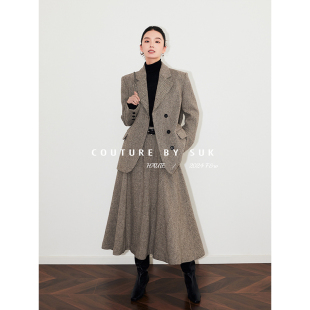 外套两件套半身裙气质套装 SUK 2025秋冬毛呢西装 奏鸣曲 女 时尚