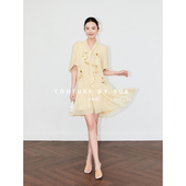 SUK 连衣裙女 裙子飘带宽松中长款 华丽转身 亮片盘绣V领通勤法式