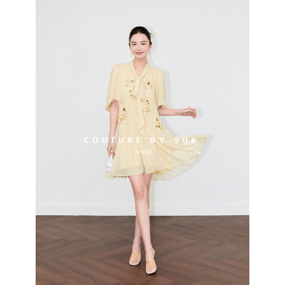 法式浪漫重工亮片盘绣连衣裙