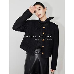 现货 羊毛短款 SUK 秋季 圆领毛呢外套百搭显瘦 时髦轻复古