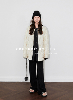 SUK 雪域轻绒！25秋冬新款廓形宽松撞色设计感菱格绗线无领羽绒服