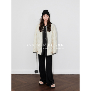 廓形宽松撞色设计感菱格绗线无领羽绒服 25秋冬新款 SUK 雪域轻绒