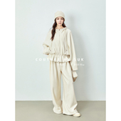 SUK 两件套女 连帽上衣波浪边收腰拉链外套高腰阔腿裤 时尚 焦点