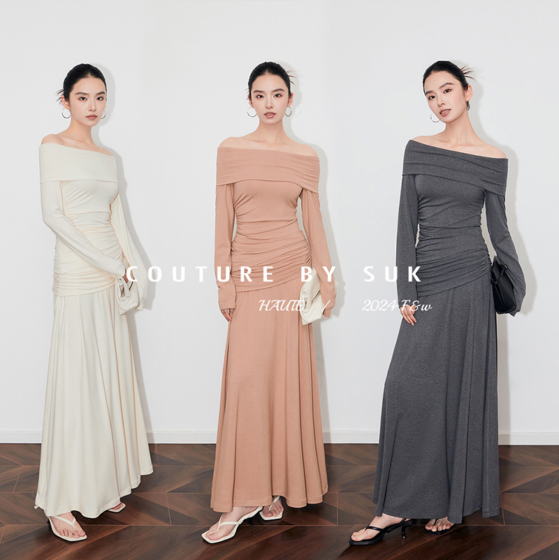 半身裙套装气质一字肩SUK长袖T恤