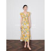 SUK 长连衣裙 饰短袖 盛夏晴空 抽象派印花莱赛尔棉蝴蝶结装