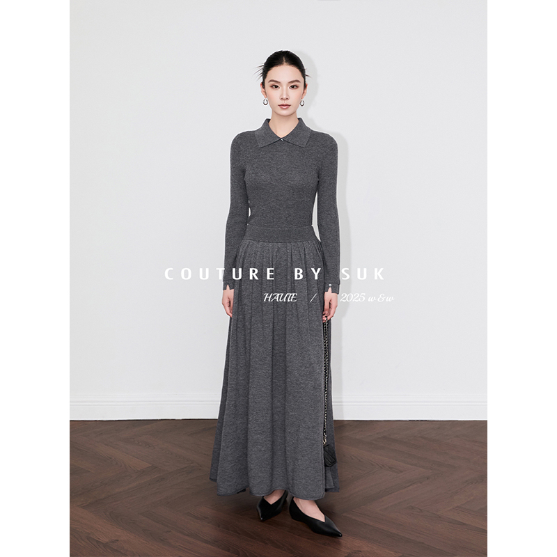 SUK 细节取胜！翻领针织打底衫女修身显瘦内搭上衣2025秋冬新款