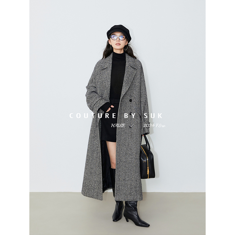 新款宽松显瘦SUK2024双面呢大衣
