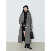 SUK 领双排扣廓形毛呢外套 西装 巴塞罗那 复古贵气人字纹面料长款