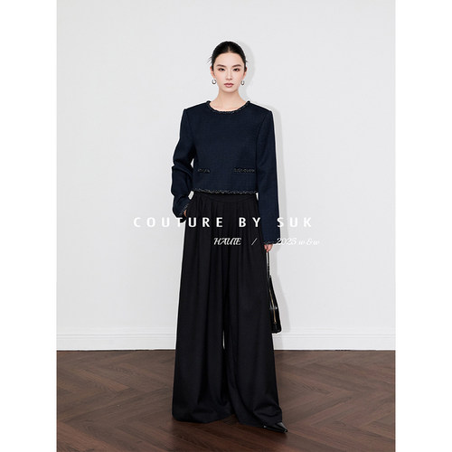 SUK 香风来袭！轻奢法式气质圆领单排扣小香风短款外套女秋冬新款